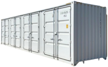 White 40-foot high cube container with full open side doors