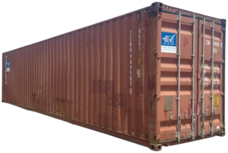 Used 40-foot high cube container with rusty red paint