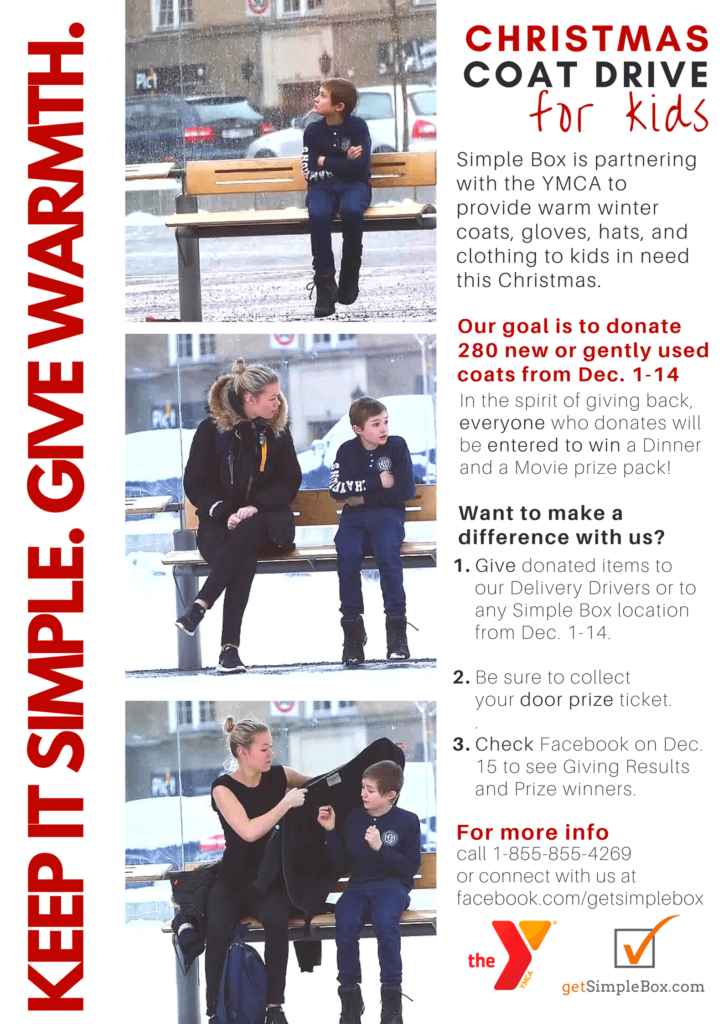 Keep It Warm Christmas coat drive poster from Get Simple Box