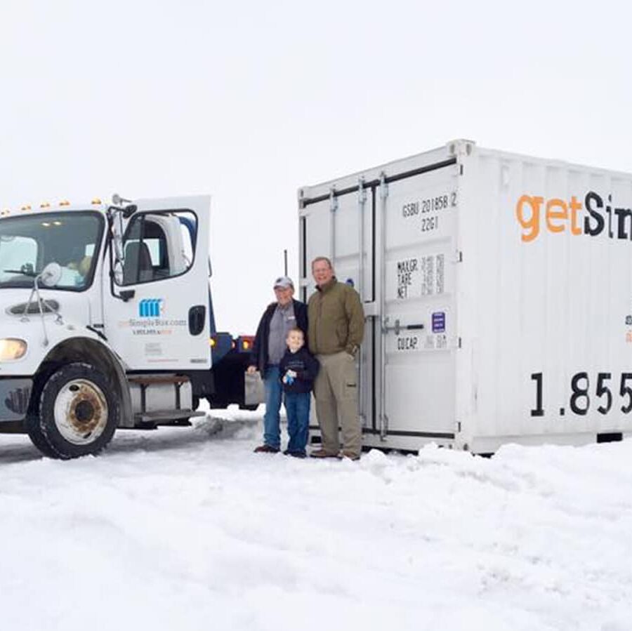 Delivering Simple Box Container to customer in the snow