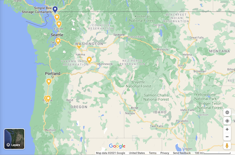 Map of Washington and Oregon