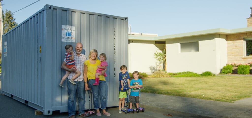 Family with shipping container