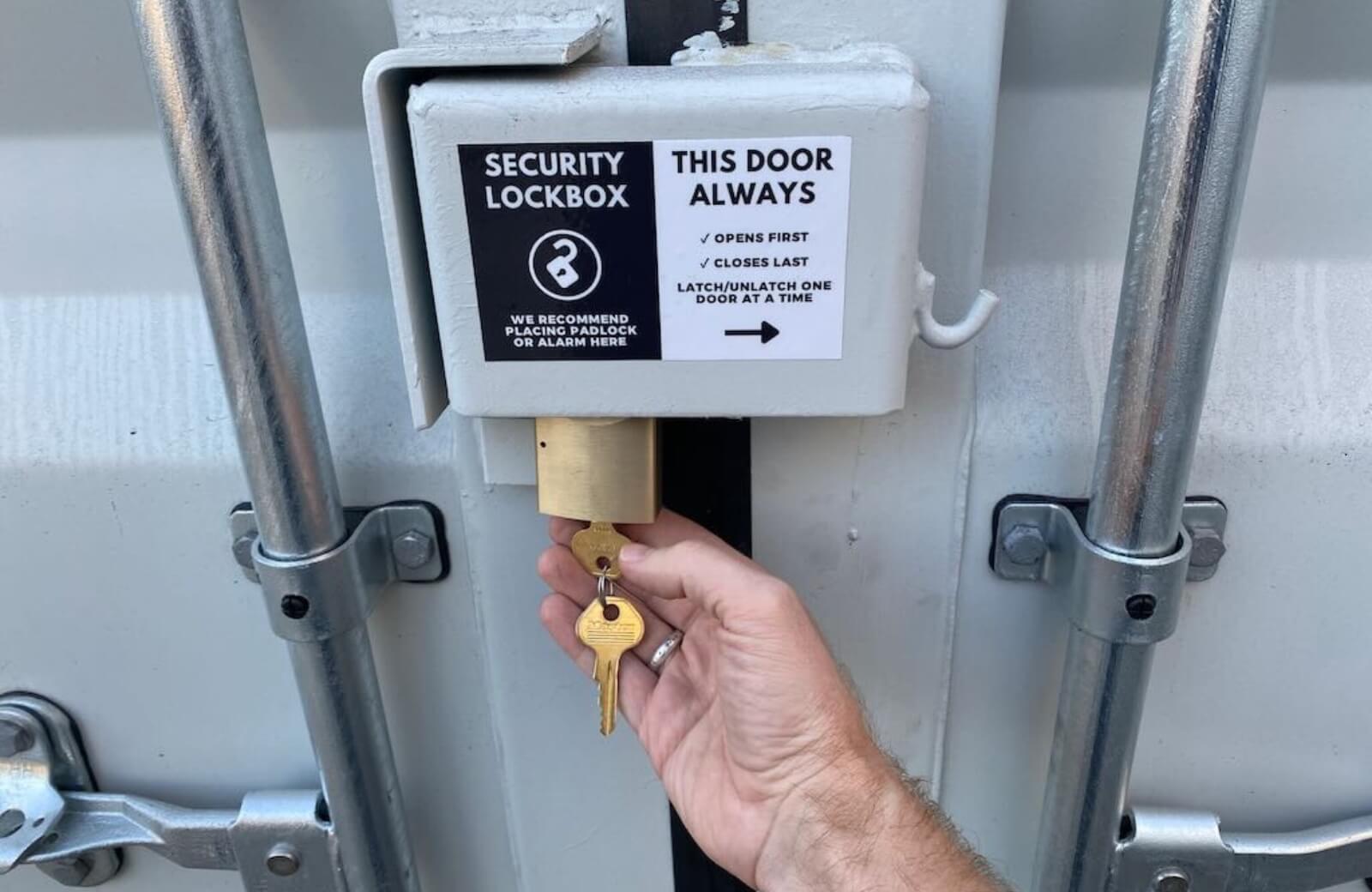 Showing a masterlock padlock on a shipping container by Get Simple Box