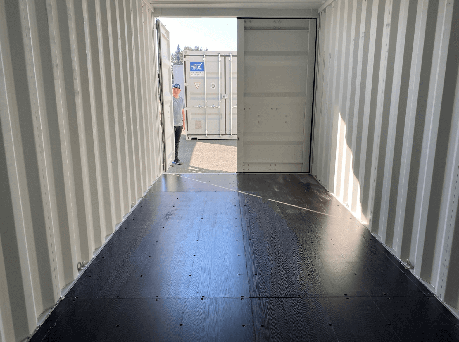 Inside of a new gray 20 ft shipping container conex rentals