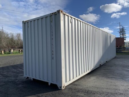 Angled view of a 40 ft high cube shipping container