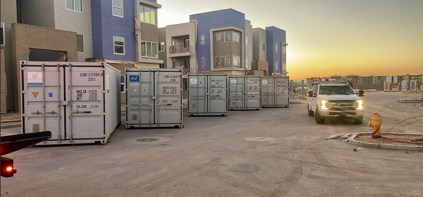 Contractors store tools and jobsite materials in Get Simple Box shipping containers