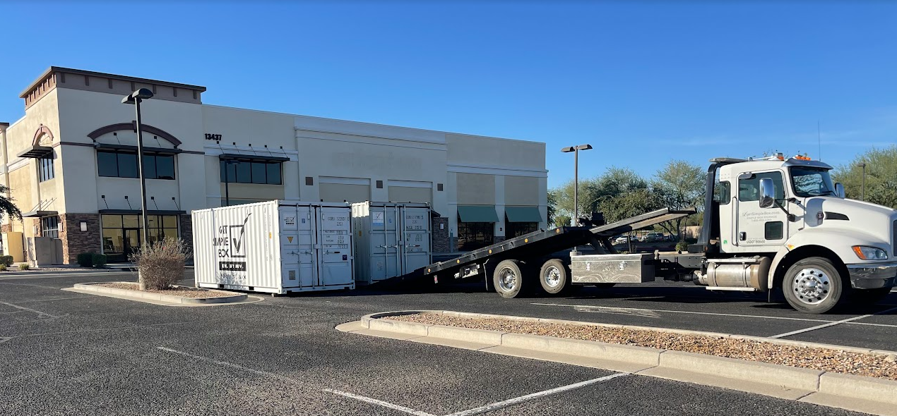 Get Simple Box local delivery team delivering a conex box