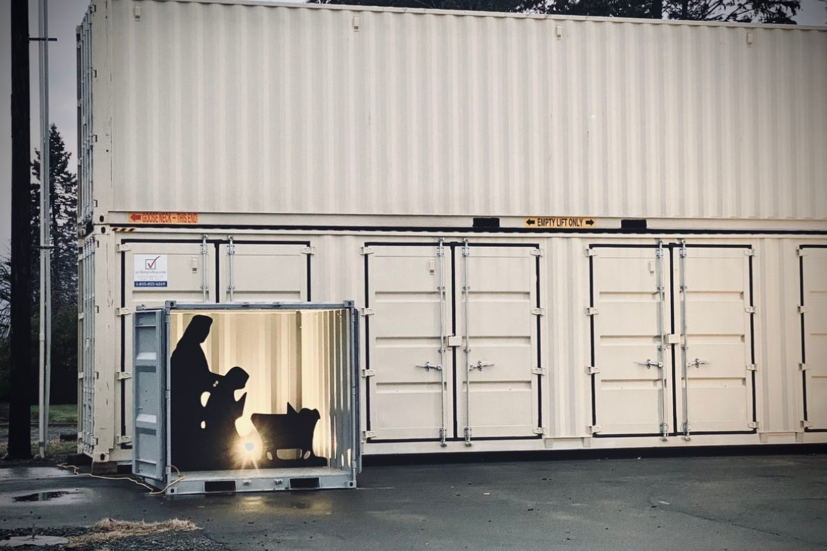 Some churches get creative and even display nativity scenes inside containers as part of their Christmas celebrations or outreach events