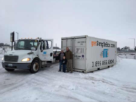 portable storage delivered to a home in winter