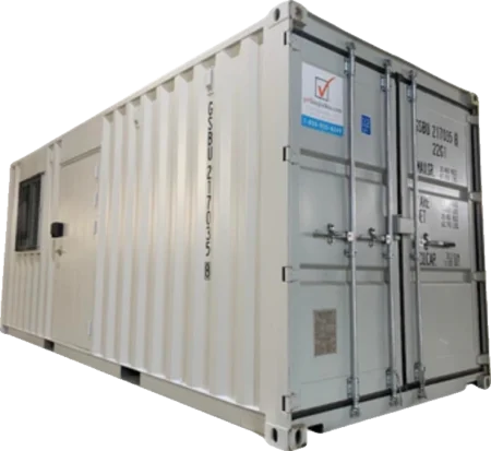 White 20-foot container office with a door and window