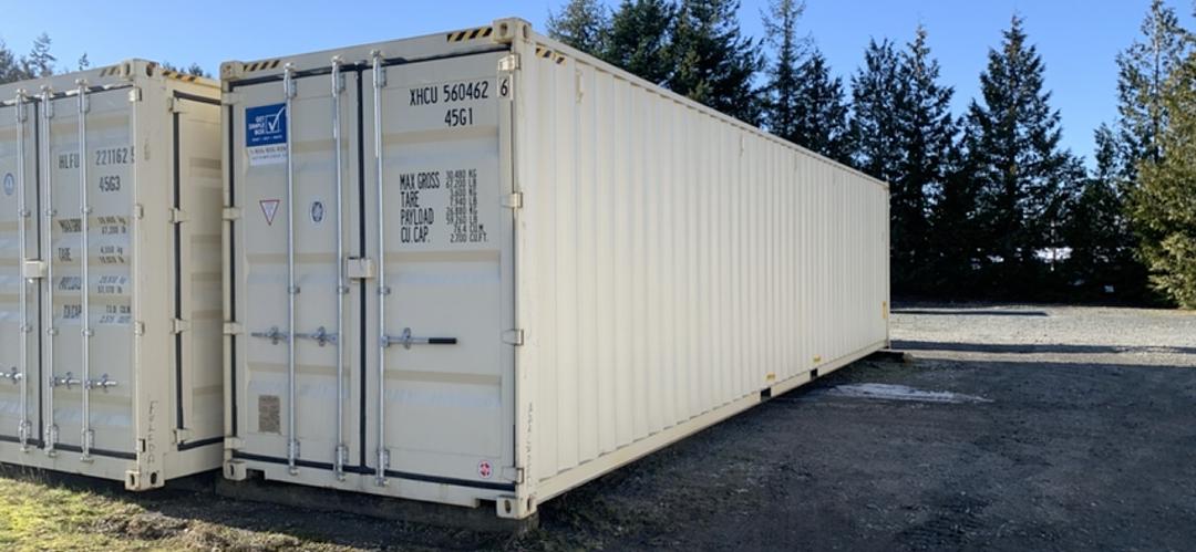 A heavy-duty 40-foot shipping container in Sedro-Woolley positioned at an industrial site to store aerospace composites and manufacturing equipment