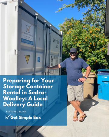 A professional portable storage container being delivered to a residential driveway in Sedro-Woolley, WA, providing 160 square feet of secure space for a home renovation.