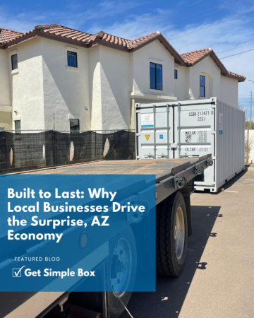 A secure 20ft container in Surprise, AZ, providing a mobile workshop and secure fortress for a contractor working on new residential developments