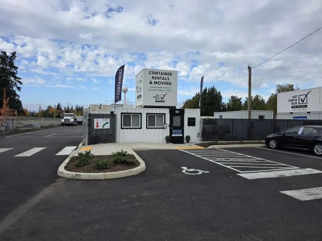 Get Simple Box container yard entrance with office and storage containers