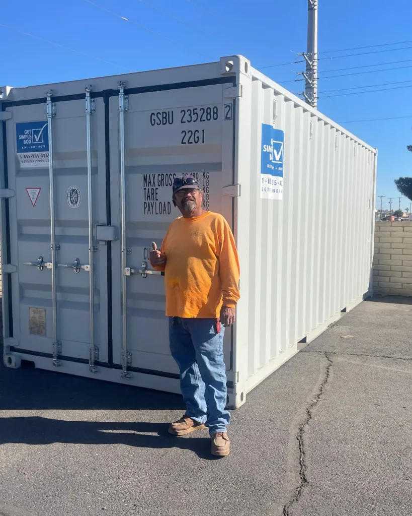 Customer standing beside a white Get Simple Box storage container
