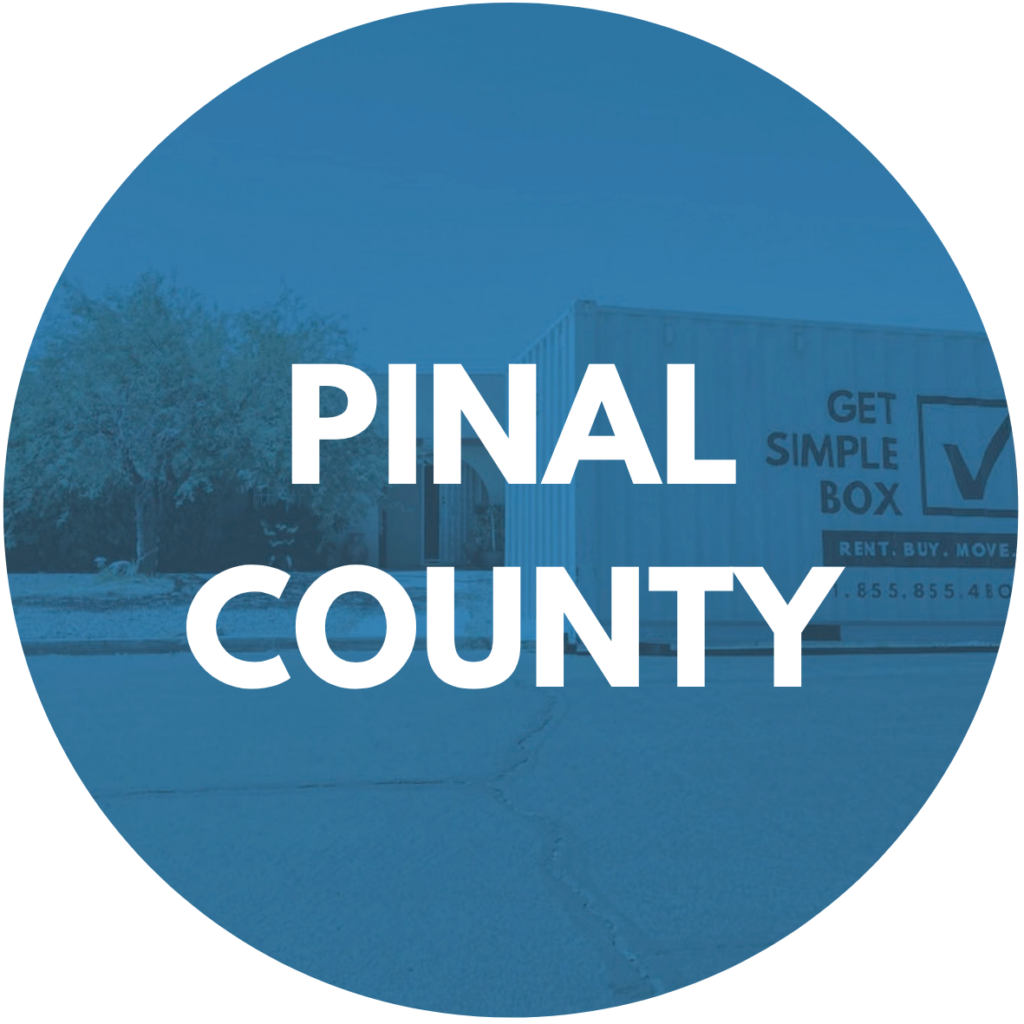 Pinal County service area badge with storage containers in the background