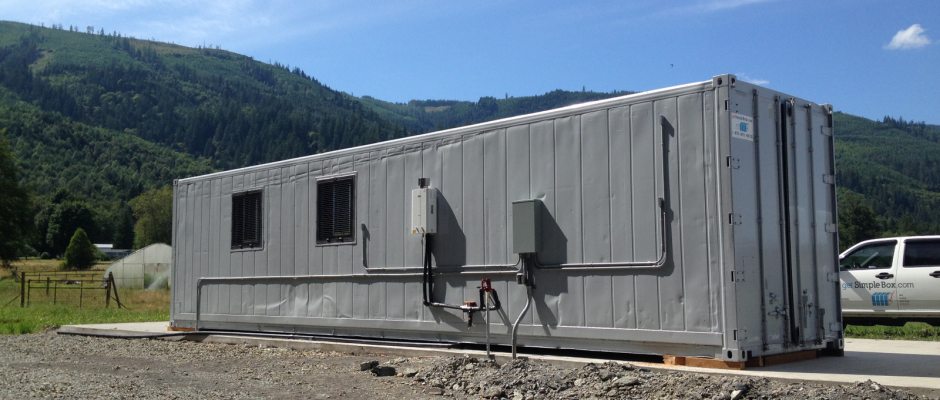 High-airflow mesh screens installed over vents on a shipping container rental in Sumas, WA to keep out agricultural dust