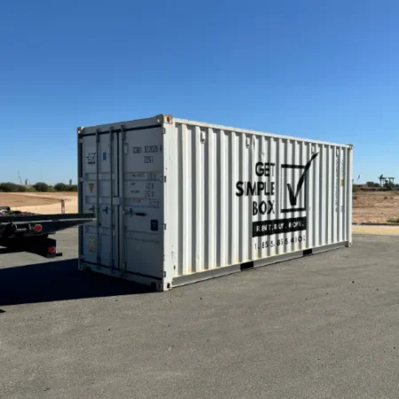 Get Simple Box storage container being delivered near a job site