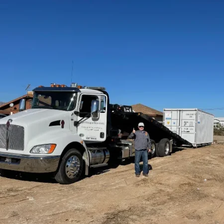 Open moving container showing clean interior and cargo doors