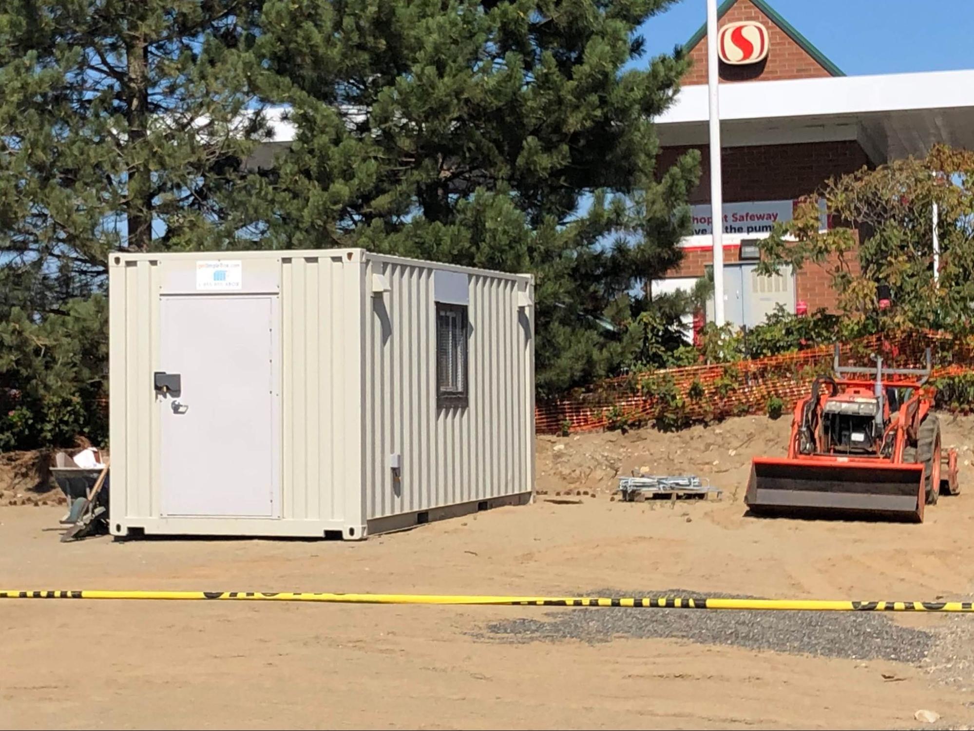 Portable storage container in Ferndale used for job-site tool and material storage near Portal Way and I-5 Exit 262.