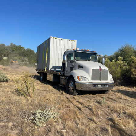 Delivery truck with a rented container in Northern Arizona High Country Arizona