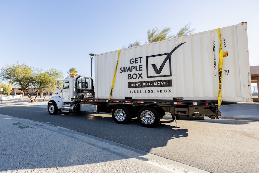 Shipping container delivery and placement in Indio, San Bernardino County