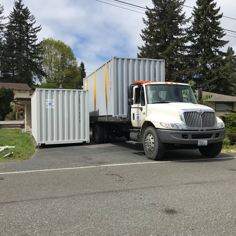 Shipping container delivery and placement in Lake Stevens, Island County