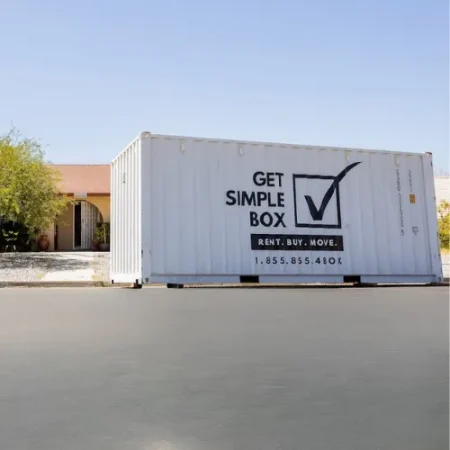 Get Simple Box storage container placed along a residential street
