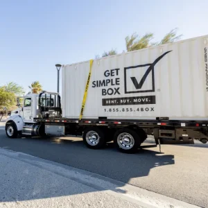 Get Simple Box truck delivering a branded storage container