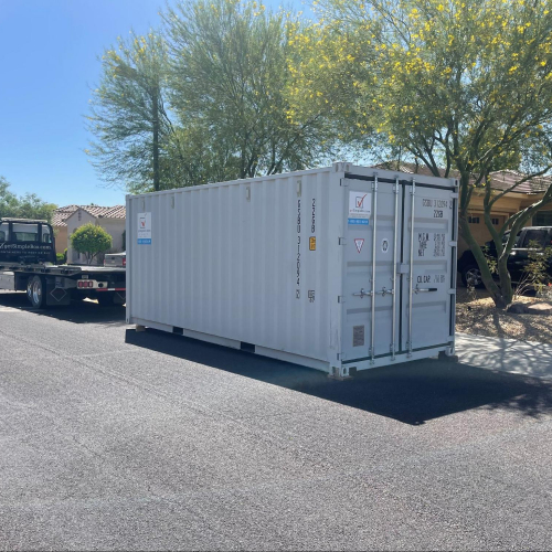 20 foot shipping container being delivered
