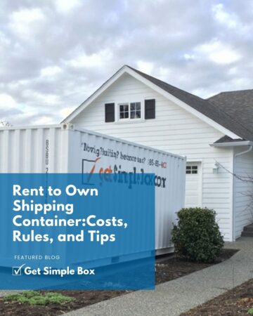 rent to own shipping container delivered to residential driveway for home renovation storage